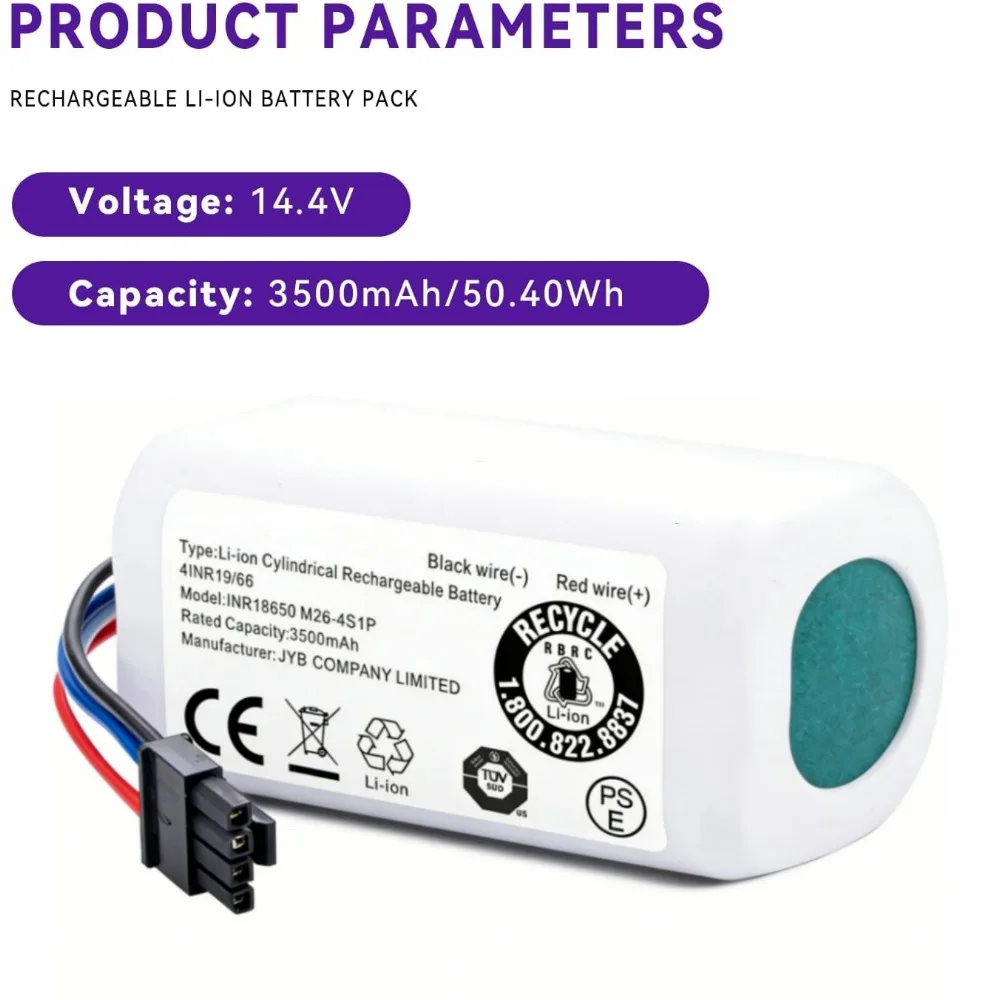 Aleaivy High Performance 14.4V 6800mAh Li ion Replacement Battery for Xiaomi S20 Robot Vacuum Cleaner - Long Lasting Power