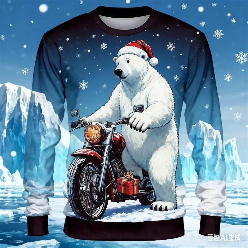عيد الميلاد الرجال سانتا كلوز دراجة نارية بلوزات طويلة الأكمام طاقم الرقبة بارد الشارع نمط هوديس 3D الطباعة عطلة رياضية #4