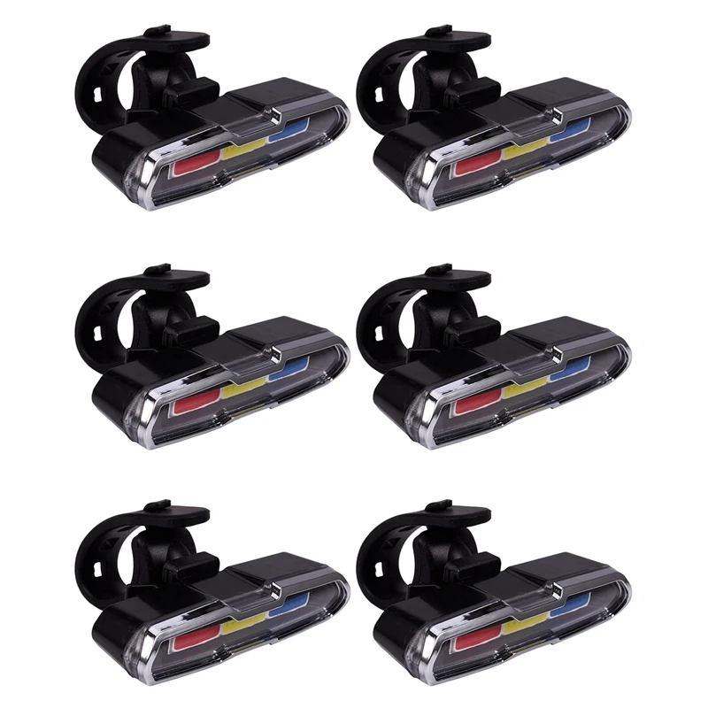 6X USB Rechargeable Front Rear Bicycle Light Lithium Battery LED Bike Taillight Mount Red - White - Blue Light Color