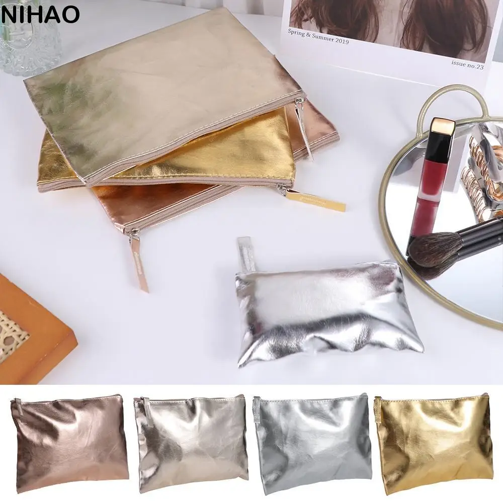

Portable Cosmetic Bag Bright PU Coin Purse Korean Style Wallet Zipper Coin Purse Coin Purse Solid Color Small Item Bag Men