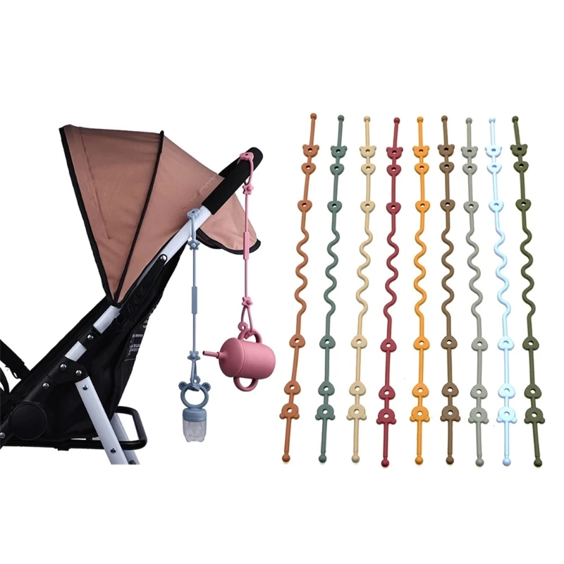 Baby Pacifier Chain with Safety Straps Silicone Holder Stroller & Highchair Accessory Drinking Cup Holder Strap for Pram