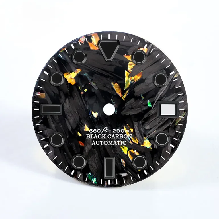 Mostrador de fibra de carbono preto de qualidade preto Lume NH35/NH36 movimento 28,5 mm logotipo personalizado
