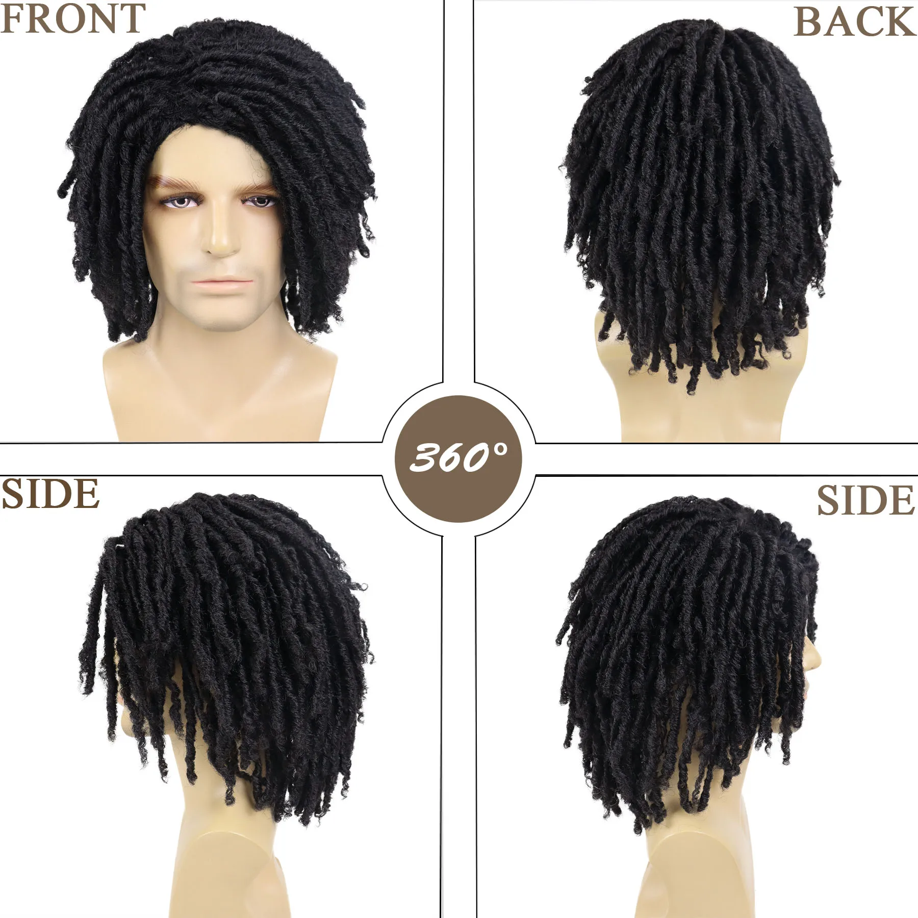 Synthetic Short Dreadlock Wig for Men Rasta Faux Locs Wigs Afro Bob Ombre Brown Twist Fake Hair Wig Natural Braid Wigs 14 Inches image 5