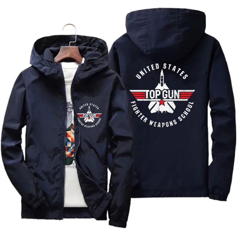 Mens Spring Top Gun Fighter armi School Maverick Goose Pilot Windbreaker sottile Slim Fit Zipper giacca con cappuccio cappotto Oversized24