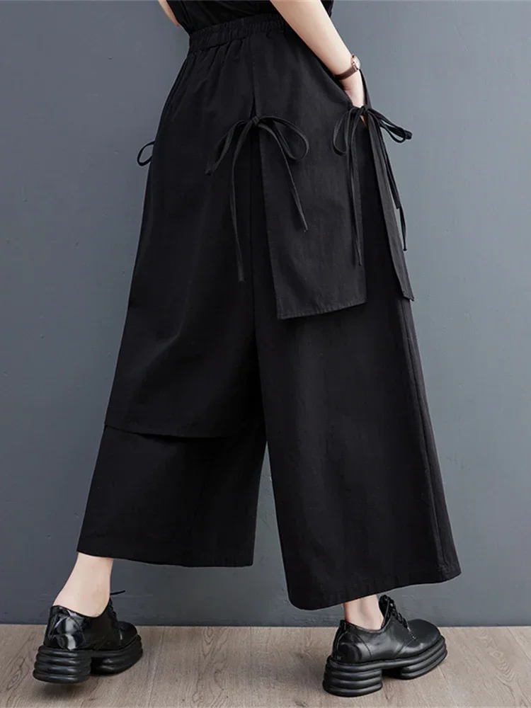 XITAO Irregular Pants Fashion Women Black Solid Color Bandage Minority 2023 Summer Elegant Ankle Length Pants WLD11381