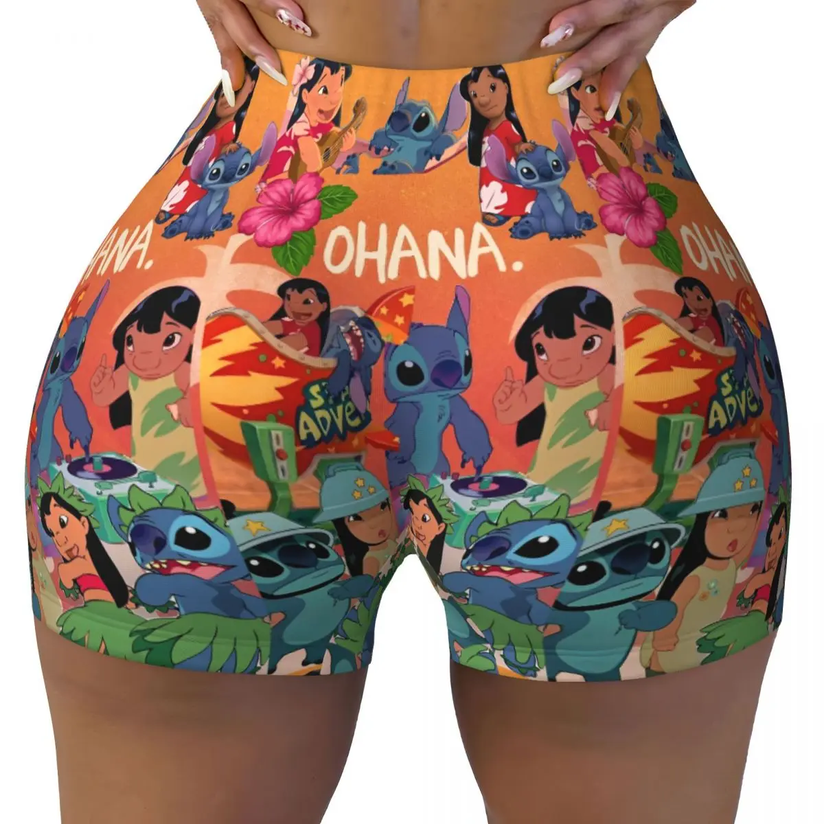 Lilo & Stitch Seamless Yoga Shorts Ladies Cute Cartoon Lifting Sports Fitness Workout Gym Sports Leggings