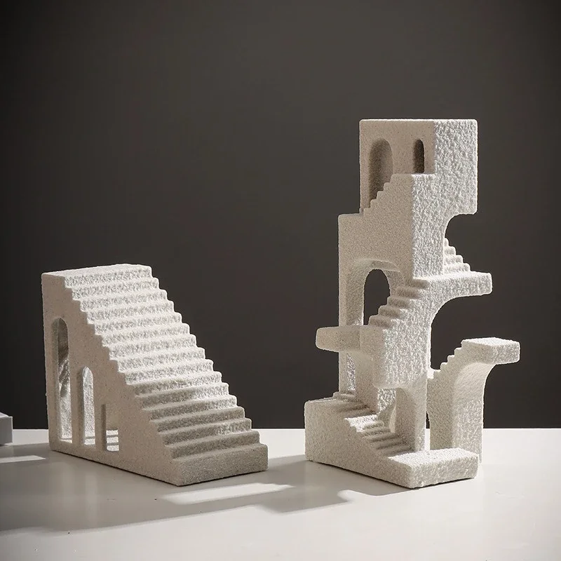 Creative Hollowed-out Buildings Resin Architecture Staircase Geometric Interlaced Staircase Archway Home Decoration Acc