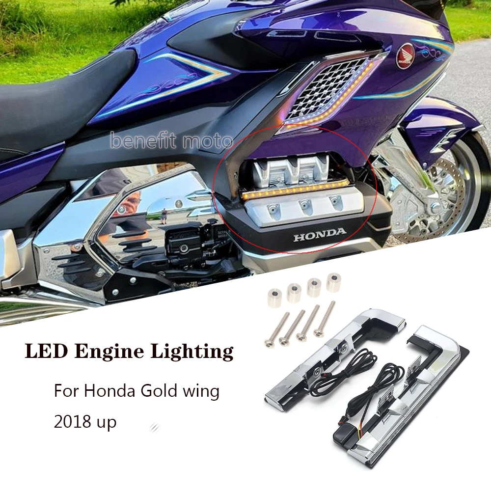 Motorcycle Chrome LED Engine Lighting Panels For Honda Goldwing F6B GL 1800 2018 2019 2020 2021 2022 2023 Gold Wing Tour DCT