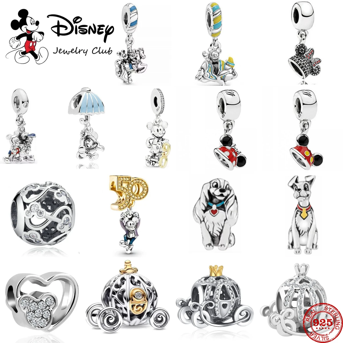 New Disney Princess Pumpkin Car Mickey Minnie Charm Beads Fit Original 925 sterling silver Bracelet Necklace DIY Pendant Jewelry