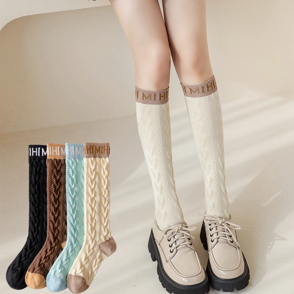 Four Seasons Women's Socks Long Tube Three-dimensional Twist Retro Style Sweet Temperament Pure Cotton Casual Fashion Calf Socks