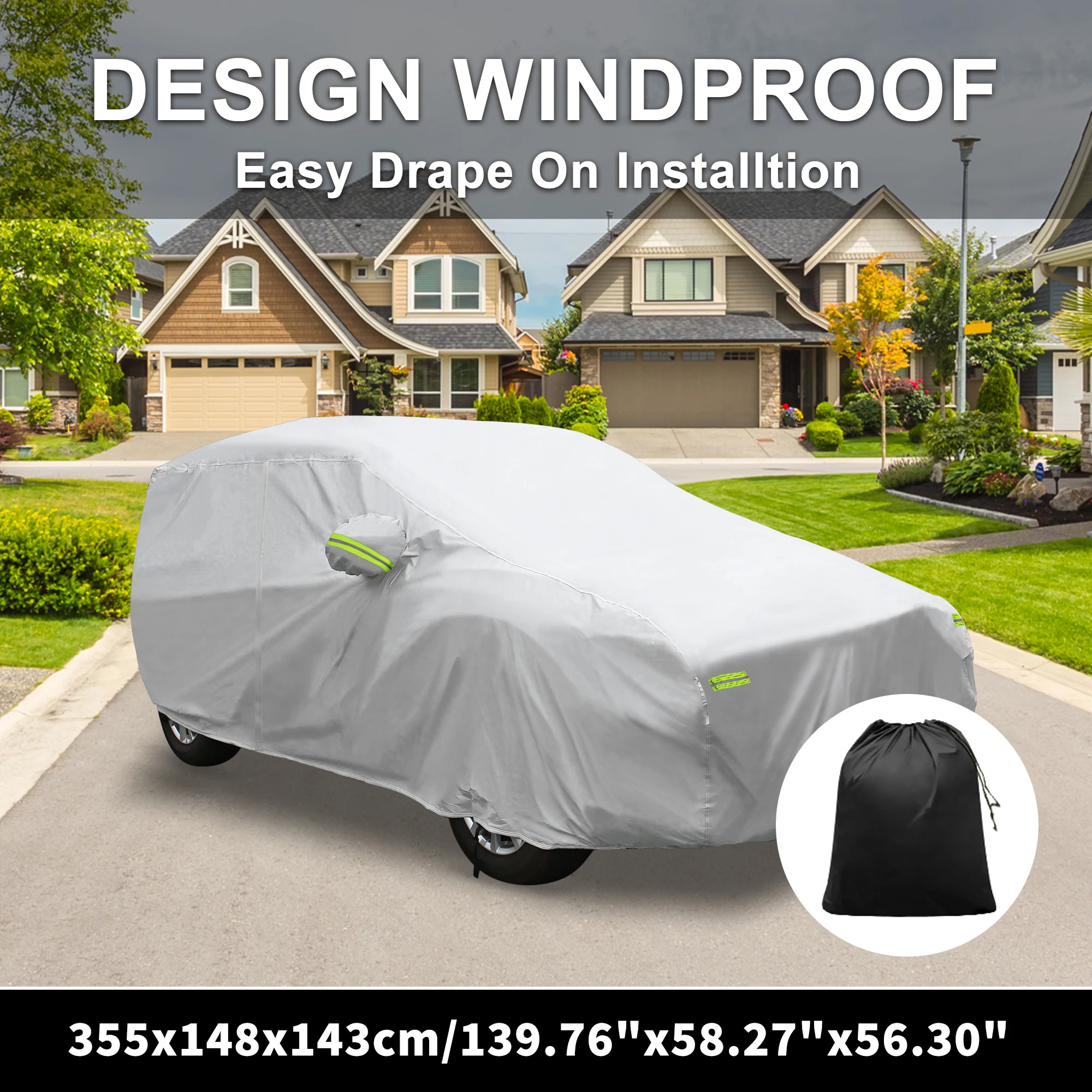 X Autohaux Waterproof Car Cover Aluminum Film Car Outdoor Full Car Cover for Suzuki Alto with Windproof Rope Hook 355x148x143cm