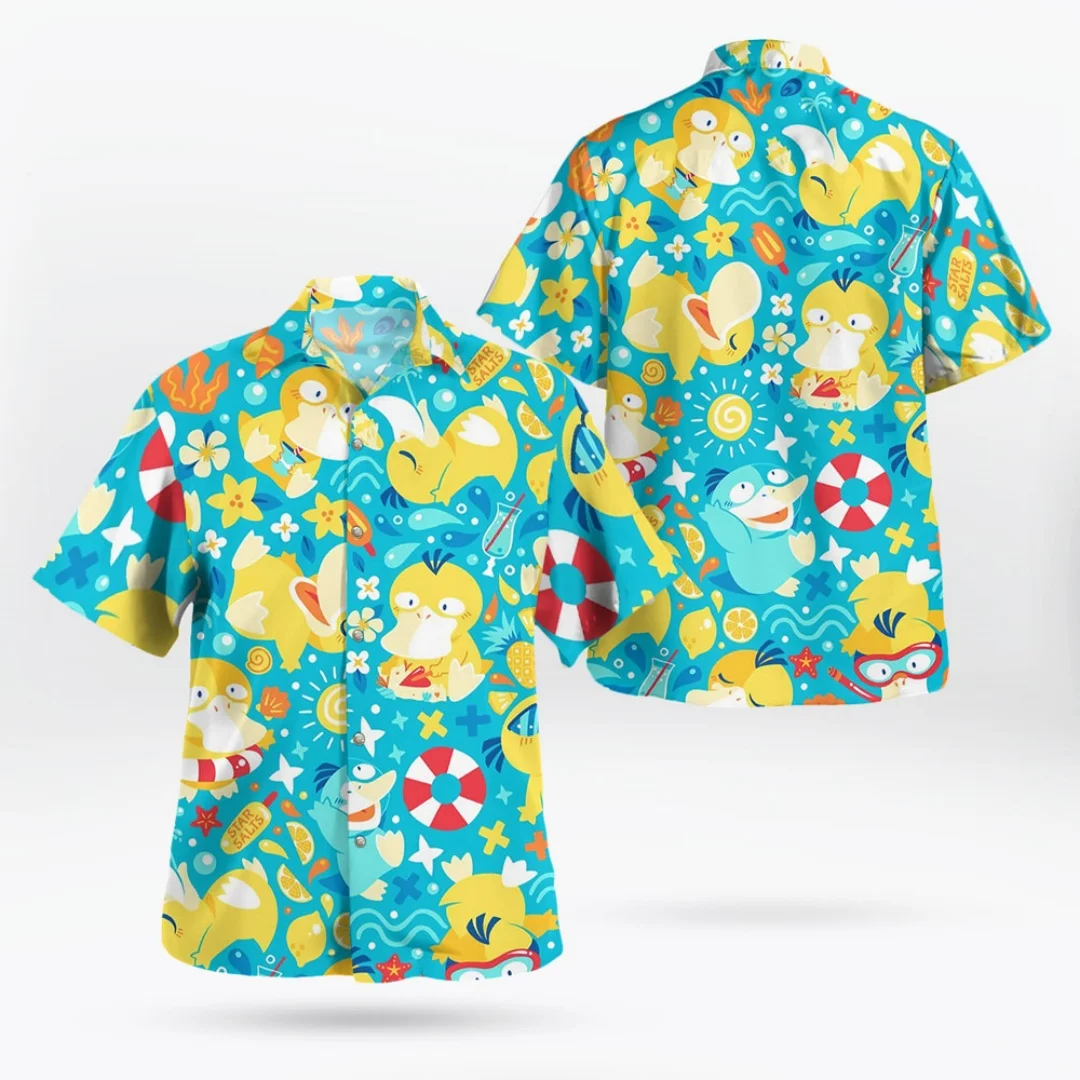 Psyduck-Shirt, Herren-Psyduck-Hemd mit Knöpfen, Sommer-Hawaiihemden, Frühlingssport-T-Shirt für Herren, Kinderbekleidung, T-Shirt für Damen, Y2k