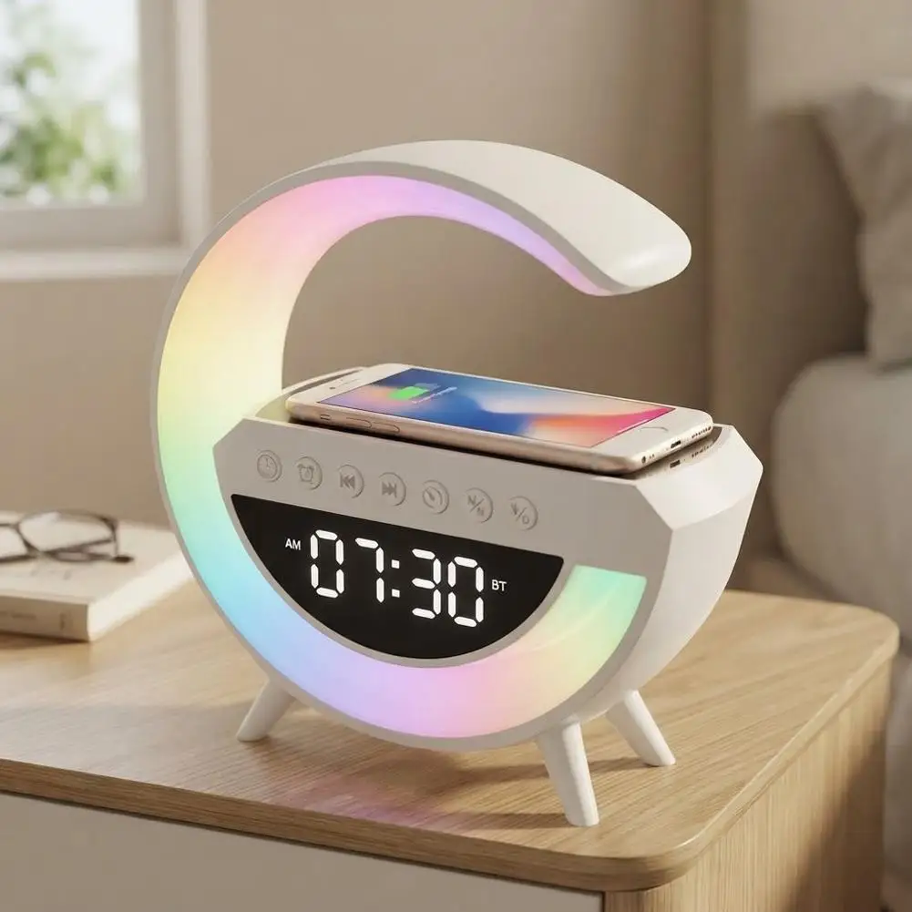 New Bluetooth Speaker Wireless Charger Table Lamp RGB Alarm Clock Sound Box LED Portable Mini Party Loudspeaker