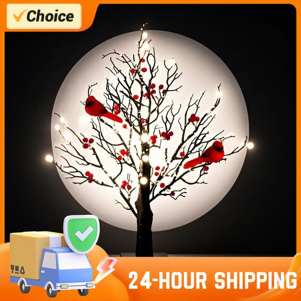 1-2 قطعة شجرة متوهجة خمر مع الكرادلة شجرة الطيور الحمراء ضوء شجرة وميض مصباح ل الطاولة محور عيد الميلاد ديكور المنزل الداخلي #6