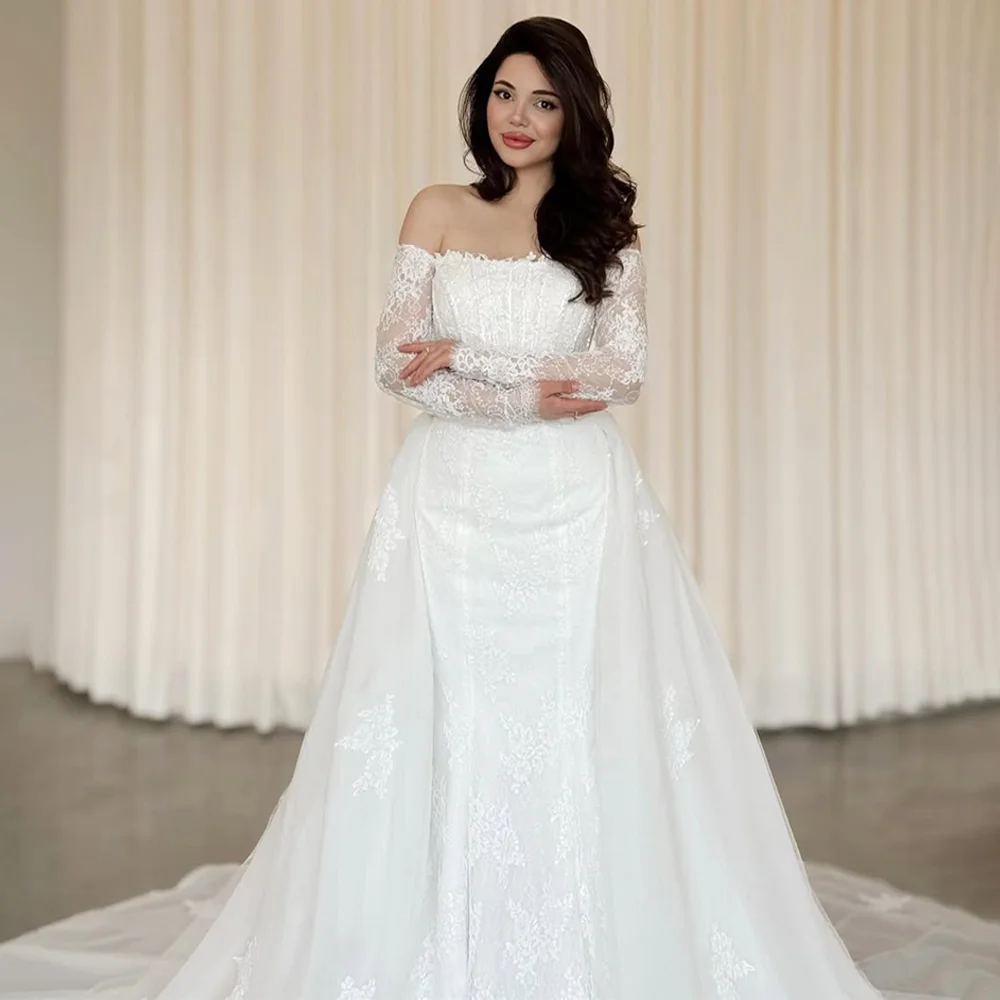 

Кружевные свадебные платья русалки с рукавами 3/4, свадебное платье без бретелек со съемной юбкой, на заказ, Vestido De Noiva 2026