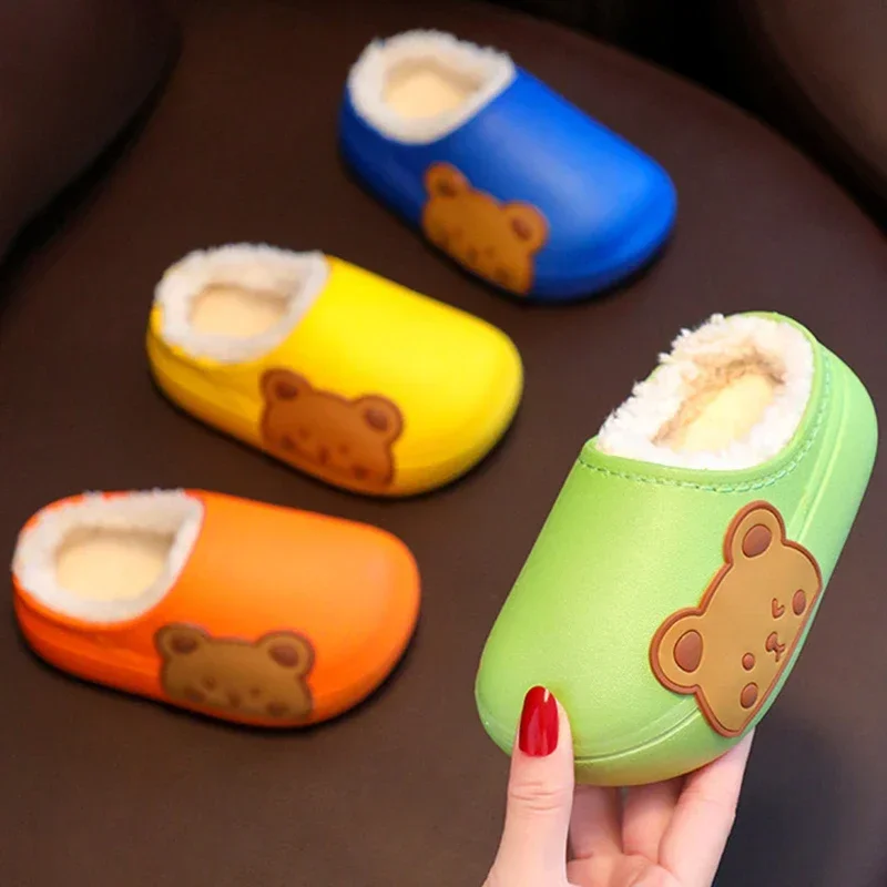 Autumn Winter New Cartoon Bear Baby Cotton Slipper Soft Sole Waterproof Boy Girl Indoor Warm Shoe Kid Outdoor Anti Slip Slippers