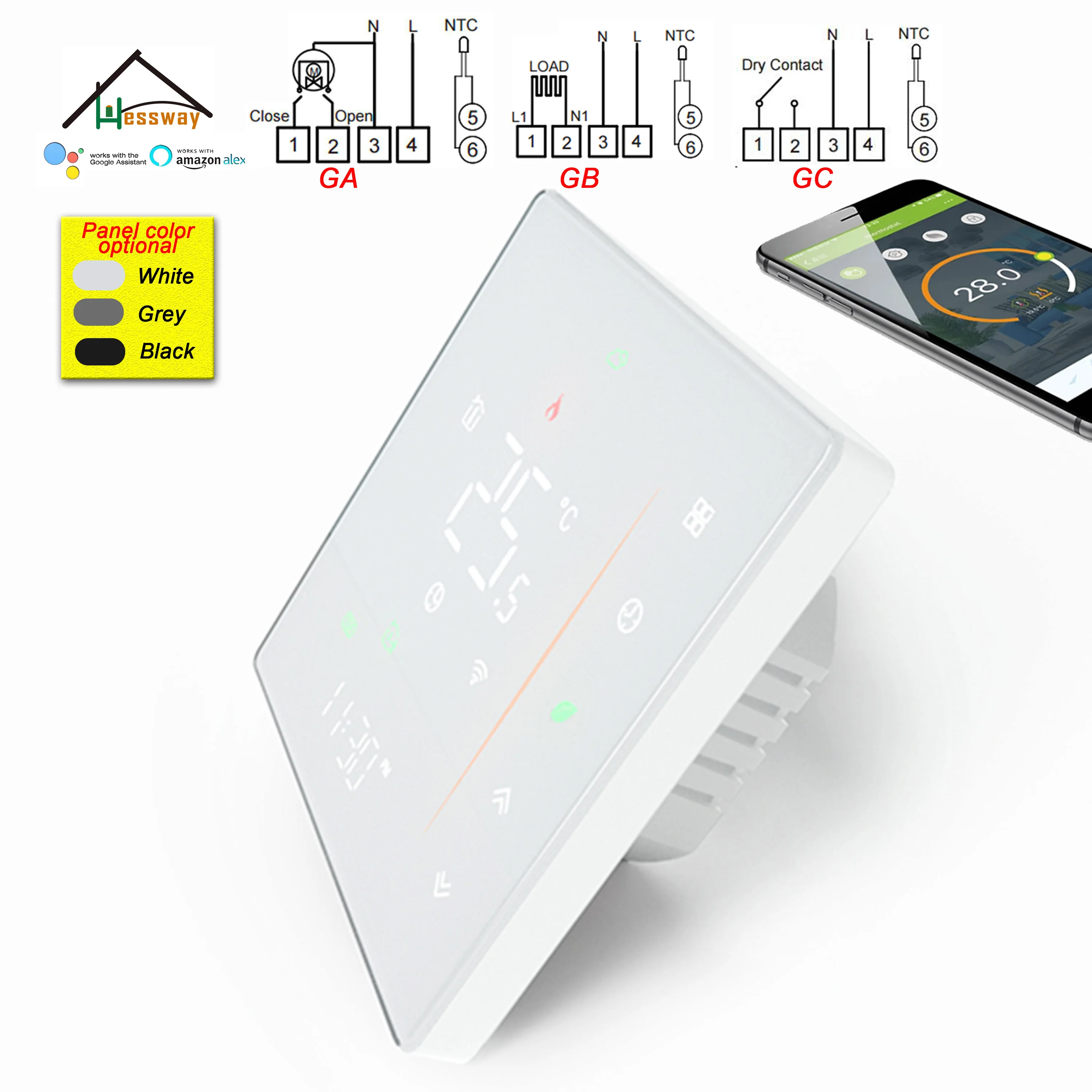 HESSWAY Smart Radiator Energy Saving Thermostat WIFI TUYA for Controls Valve Actuator/Dry Contact/Electric Heating Switch Google