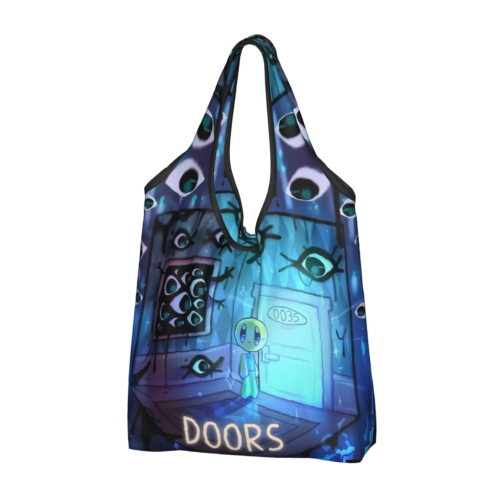 Cartoon Anime Doors Game  Grocery Shopping Bags Funny Shopper Shoulder Tote Bag Large Capacity Portable  Handbag