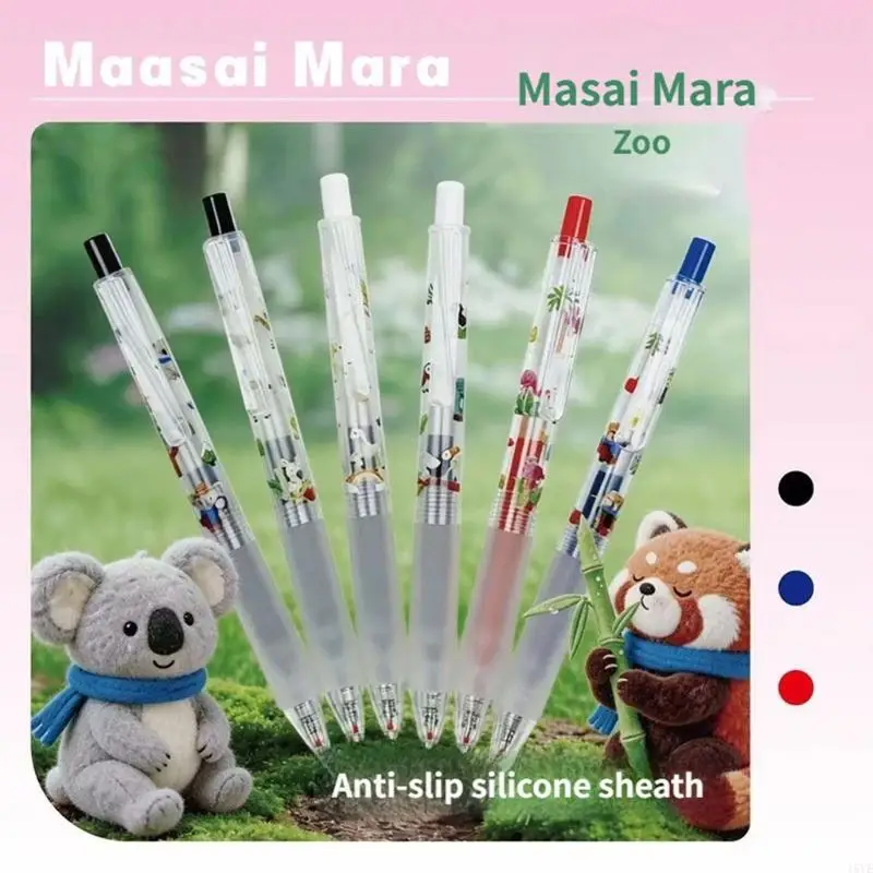  12Pcs Animal Print Retractable Gel Pen 0.5MM Ergonomic Silicone Grip for Writing