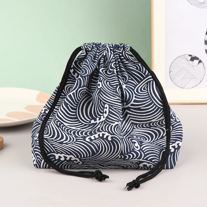 Japanese Style Lunch Box Bag Drawstring Lunch Bag Bento Tote Pouch Portable Children Storage Box Travel Tableware Storage Bag