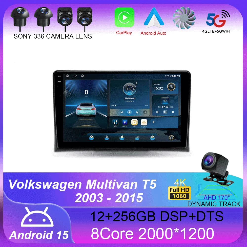 

For Volkswagen Multivan T5 2003 - 2015 Carplay Auto 4G+WIFI GPS Car Radio Navigation Multimedia Video Player Stereo BT Android15