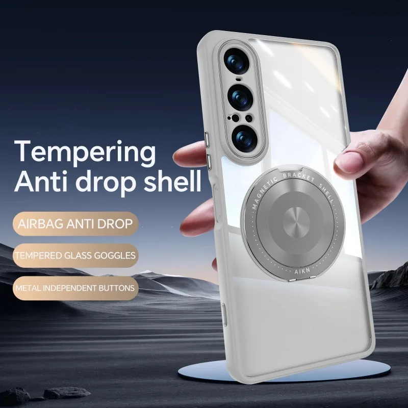Magnetic Stand Glossy Clear Case For Sony Xperia 1 VII Acrylic Hard PC Shockproof Protection Back Cover For Xperia 10 VI 5 IV view 5