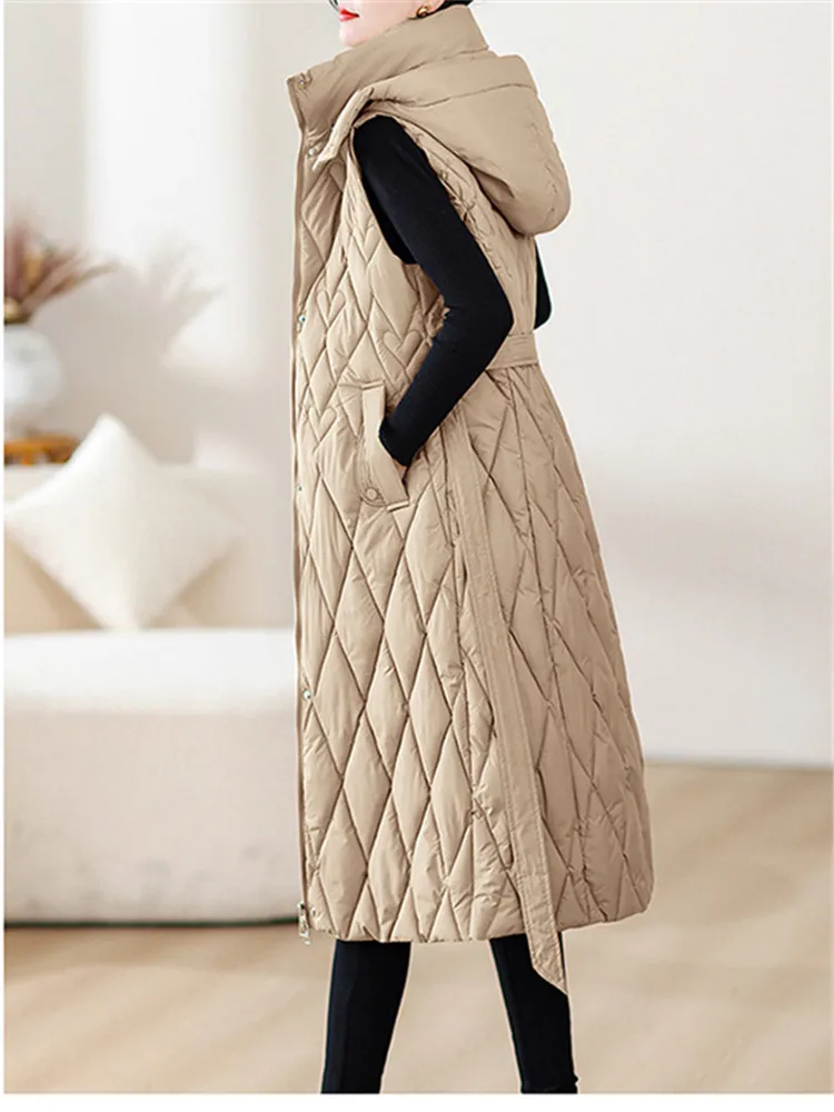 

Autumn Winter Women Sleeveless Waistcoat Warm Puffer Jacket Ultra Light Mid Long Down Cotton Vest New Female Outwear Casual Tops