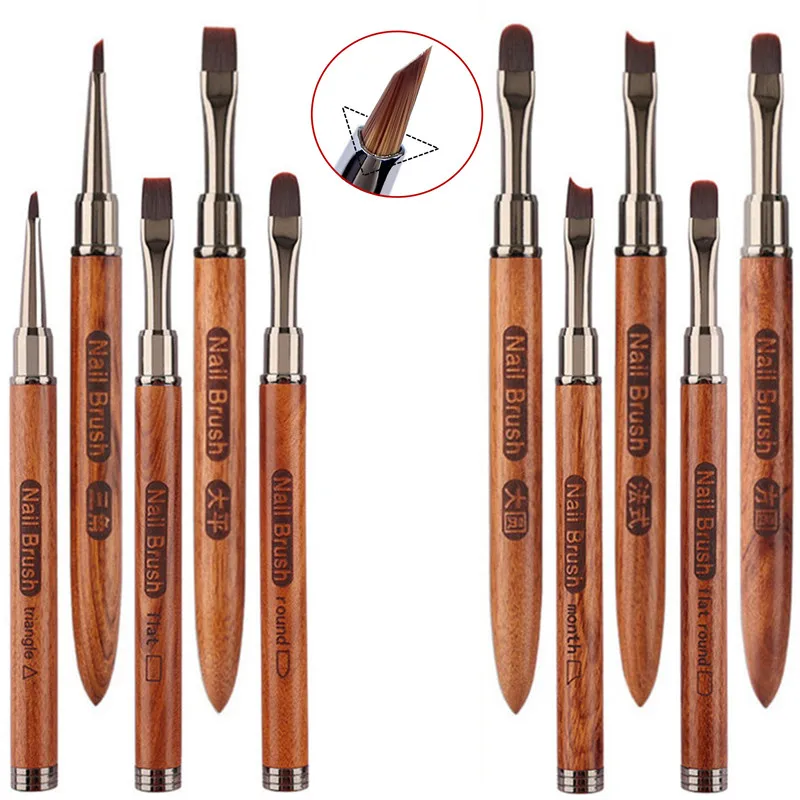 1/5PCS Nail Art Brush Triangular Drawing Painting Line Pen Liner Gradient Flat Round Metal French Manicure Tools