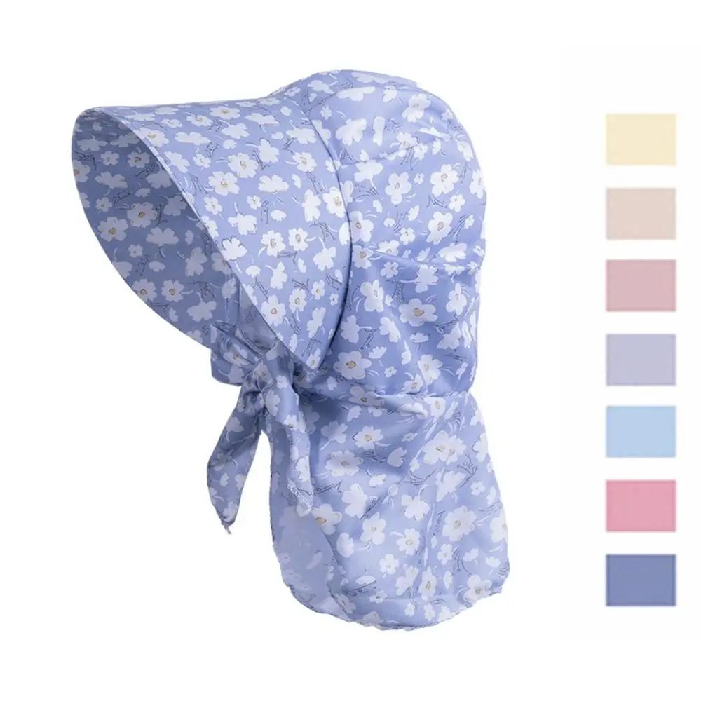 

Durable Floral Print Summer Protective Cover Anti-UV Breathable Sunscreen Caps Adjustable Windproof Big Brim Sunhat Face Shield
