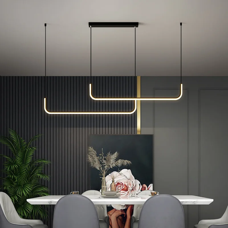 Nordic Minimalist Style Restaurant Line Pendant Light Office Strip Lamp Dining Room Tables Bar Counters LED Home Indoor Lighting