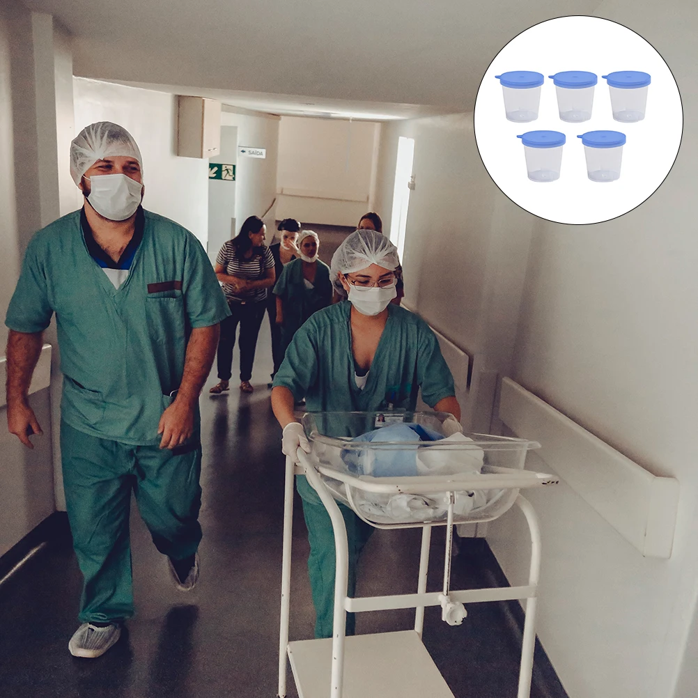 

5Pcs Disposable Urine Measuring Cups Clear Specimen Container with Lid for Medical Sample Collection Testing Plastic Urine Cups