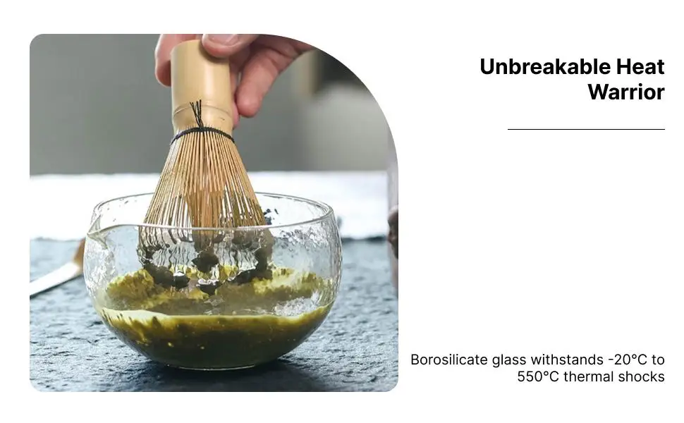Tazón de Vidrio para Matcha con Tapa Resistente al Calor para Té Helado en Casa u Oficina