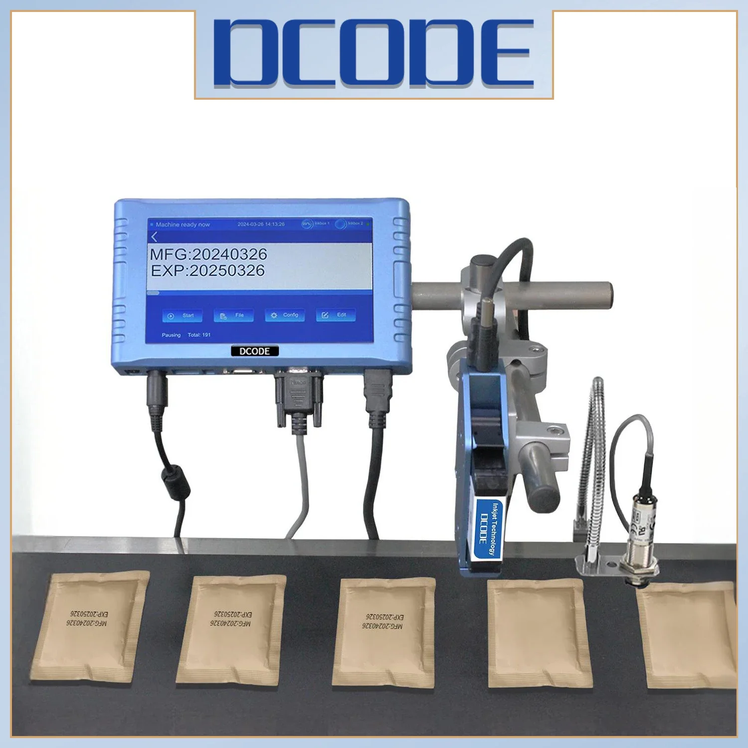 DCODE DC260E Online Thermal Inkjet Printer 12.7/25.4mm Online TIJ Coding Machine for QR Barcode Batch Number Logo Date for HP