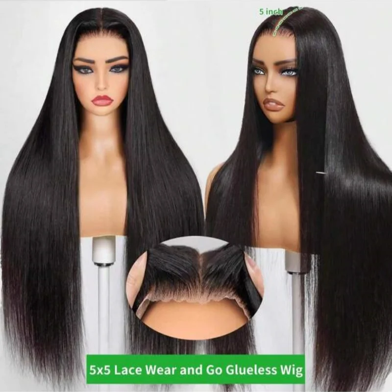 Wig Tanpa Lem 16-42 Inci Rambut Asli Lurus Alami Untuk Wanita Kepadatan 250% Pakai Langsung 5x5 13x4 13x6 Wig Rambut Depan Berenda