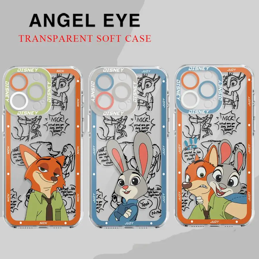 Disney Nick Judy Phone Case for iPhone 15 16 Plus 7 8 XS Max 12 Pro 13 Mini XR 11 14 Pro Max SE Clear Silicone Cover