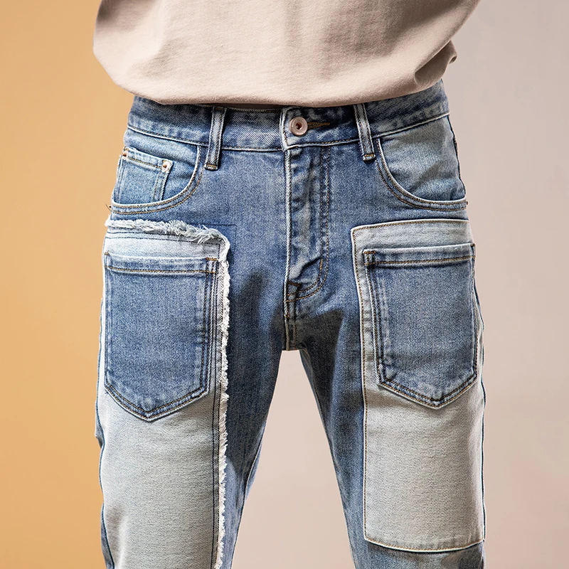 Y2KItalian style fashion new men's jeans stretch slim fit retro washed blue jeans straight leg pants hombre