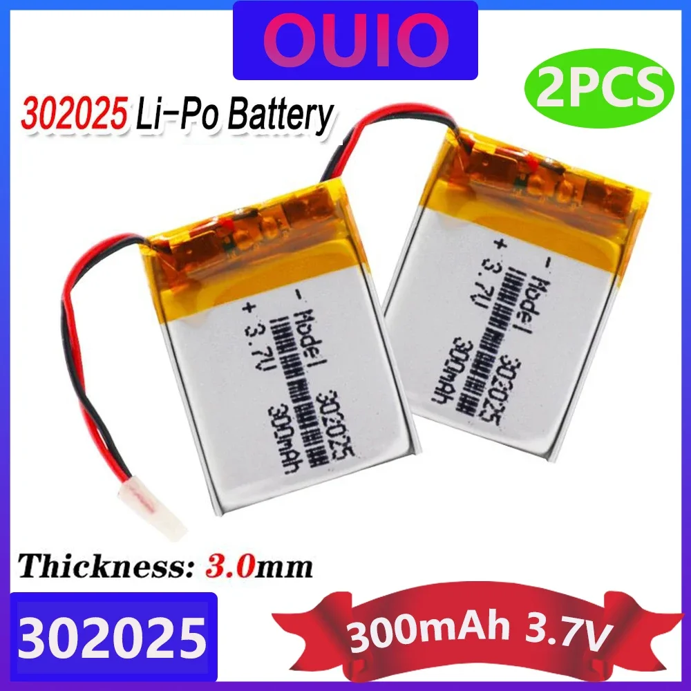 2pcs 3.7 V 300mAh 302025 Lipo Li-polymer Lithium Polymer Batteries With PCM For MP3 MP4 MP5 Bluetooth Headset Smart Watch