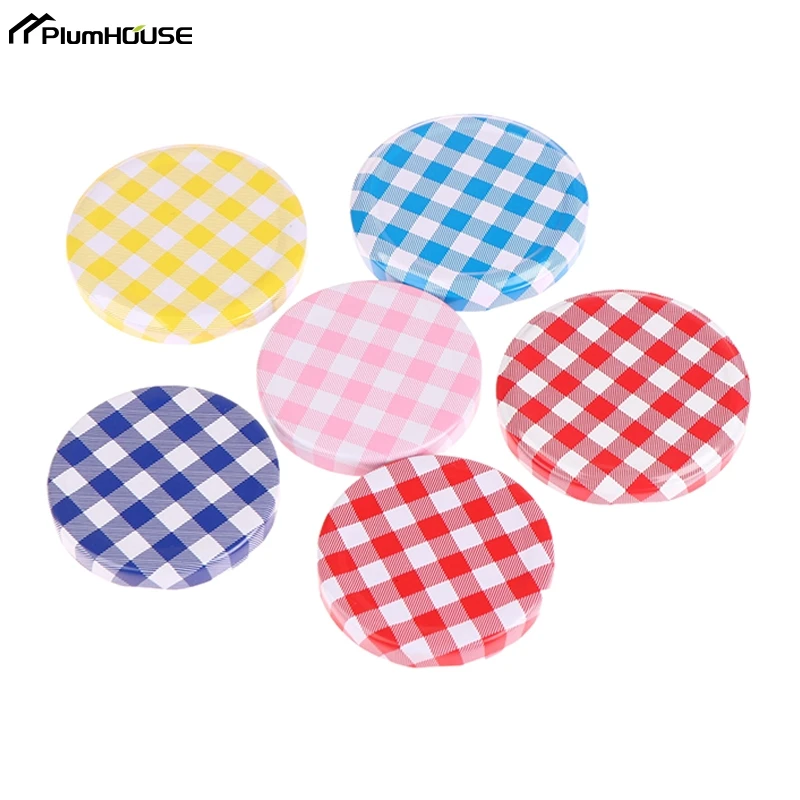 10 Stück bunte Gitter Marmelade Gläser Deckel Weithals Schraub deckel Twist Off Deckel Aufbewahrung kappen für Gläser Glas runde Aufbewahrung abdeckung