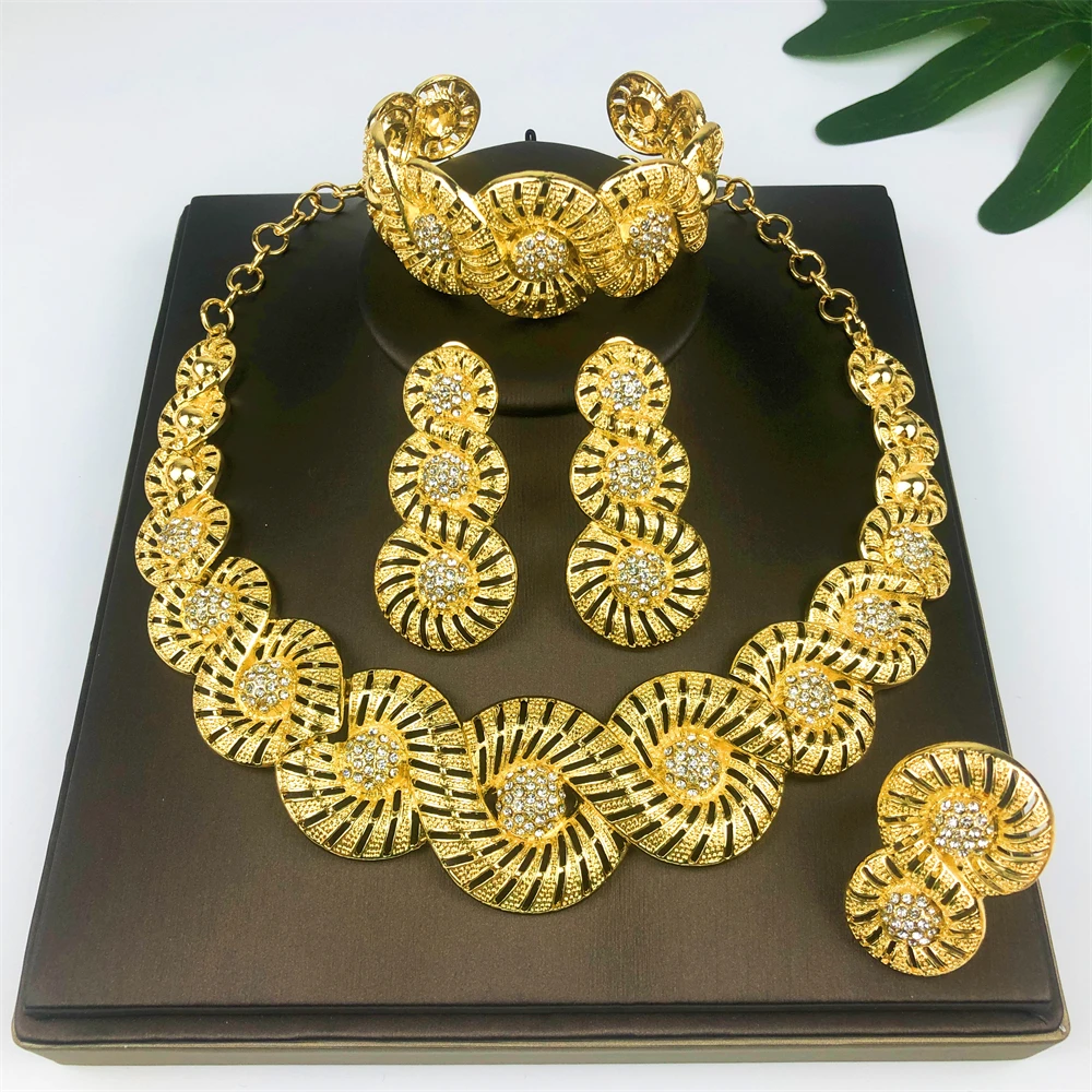 Dubai 18K Gold Plated Necklace Earrings Luxury Jewelry Set Women Party African Nigerian Wedding Anniversary Accessories Gifts