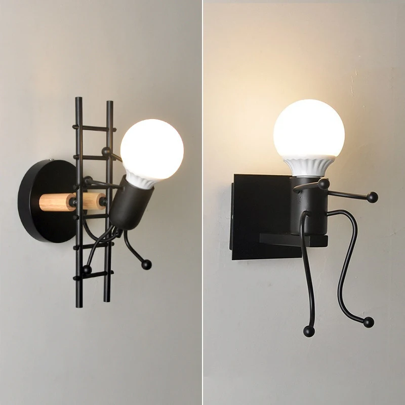 

Современный креативный настенный светильник, скандинавское бра, мультяшная кукла, настенный светильник, американский минимализм, металлические лампы-роботы для детей, детская гостиная