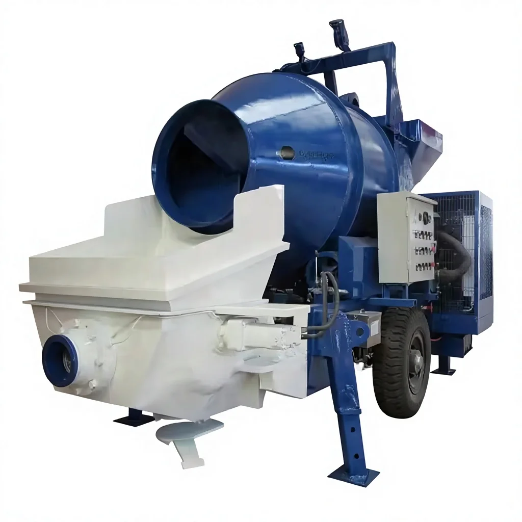 Self Loading Concrete Mixer Pump With Control Cabinet Mobile Drum Mix Pump Machine For Building Construction
