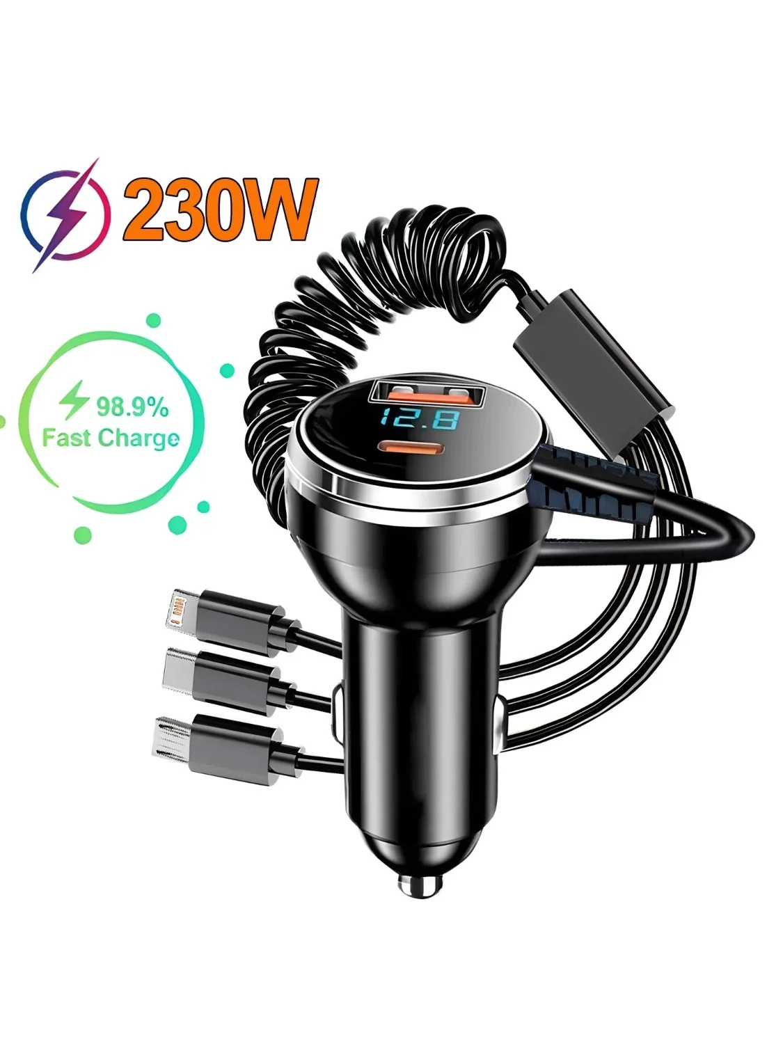 230W Auto-Ladegerät 5 Anschlüsse Schnellladung PD QC3.0 USB-C Auto-Handy-Ladegerät Typ-C Adapter für iPhone Samsung Huawei Xiaomi