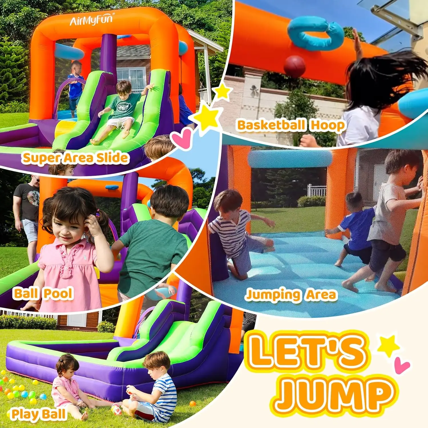 Dmuchany domek do skakania dla dzieci w wieku 3-6 lat, dmuchany zamek dla maluchów z dmuchawą, domek do skakania z piłkarnicą do użytku wewnątrz i na zewnątrz.