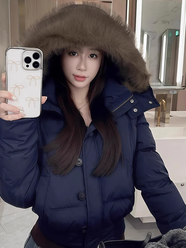 معطف نسائي من Orta Puffer Jaet شتاء 2025 جديد Sle بقصة ضيقة من القطن معطف ثي دافئ كبير بياقة فرو كورية Sle للتنقل والرياح