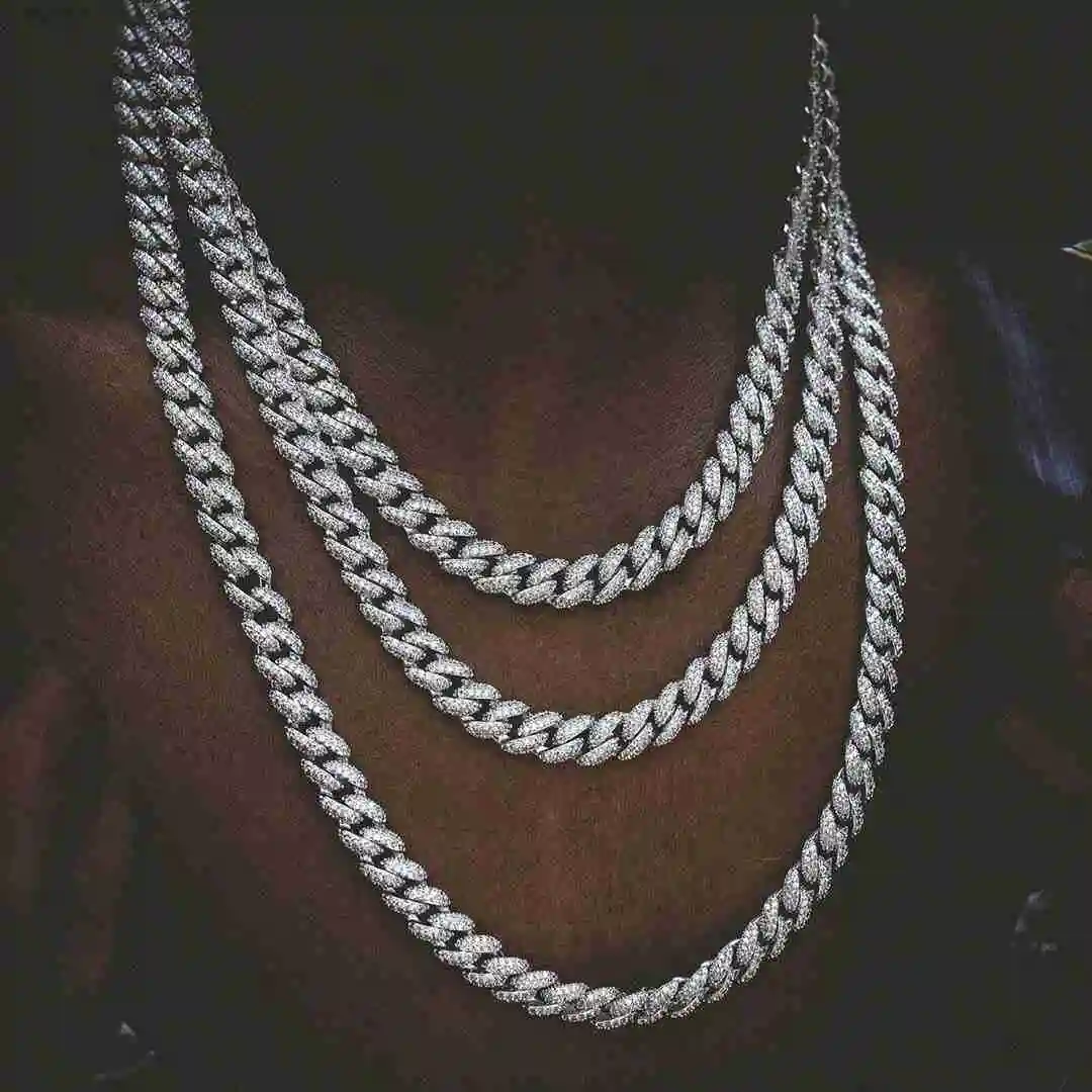 Hip Hop Punk Iced Out Jewelry Chains Necklaces 10mm Real Solid Gold Plated Iced Out Cz Diamond Miami Cuban Link Chain Necklace