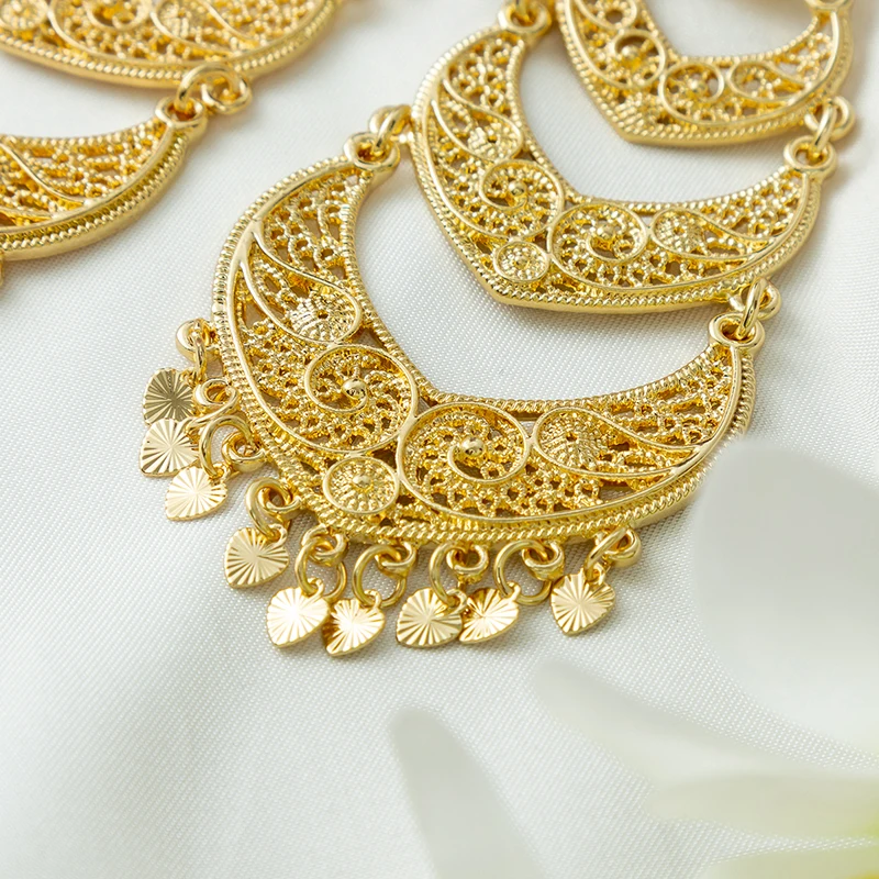 Women Oversized Filigree Moon Earrings Ethnic Tassel Drop Earrings For Bridal Photoshoot And Party Occasions