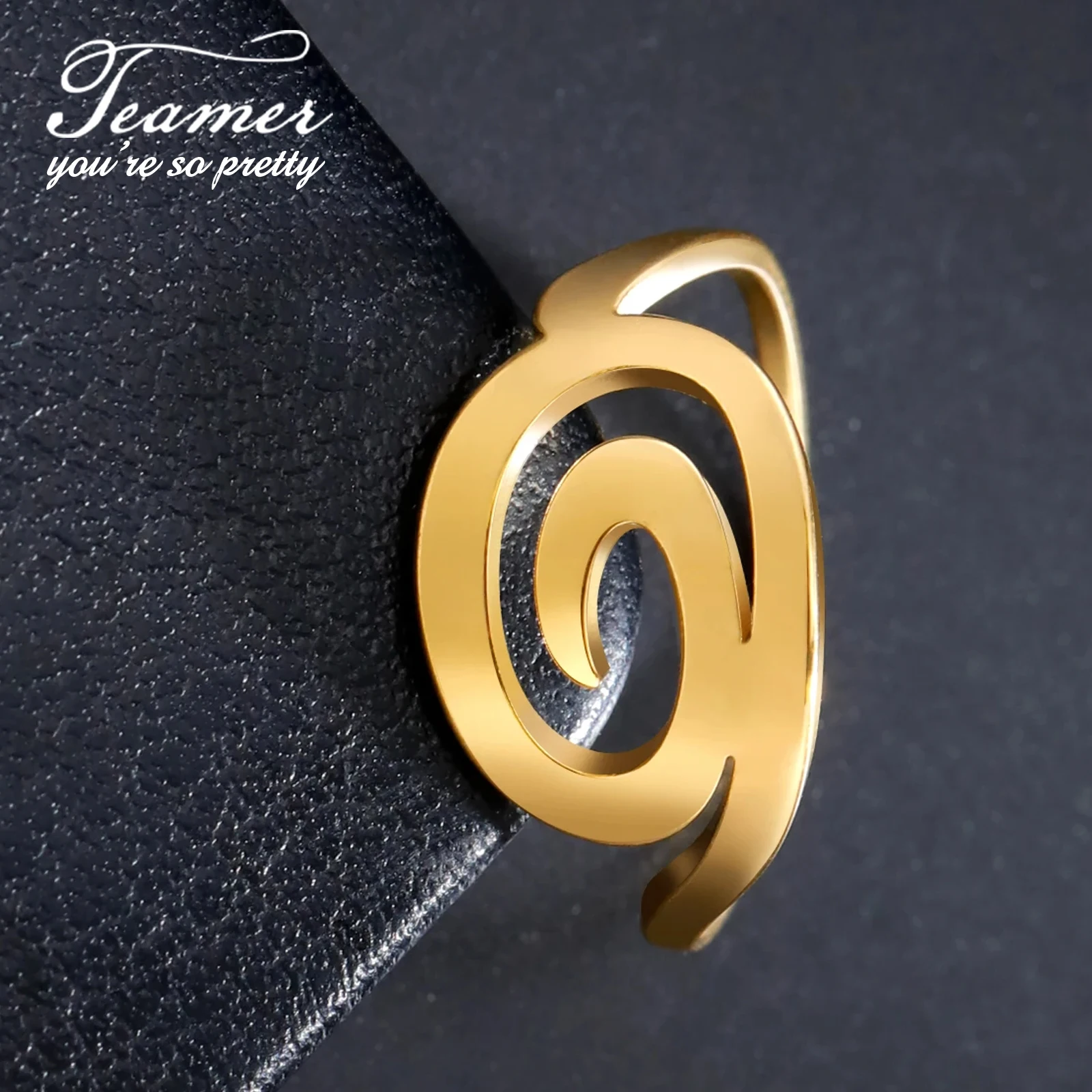 Teamer Minimalist Spiral Shape Ring for Women Geometric Irregular Swirl Stainless Steel Finger Ring Fashion Wedding Jewelry Gift