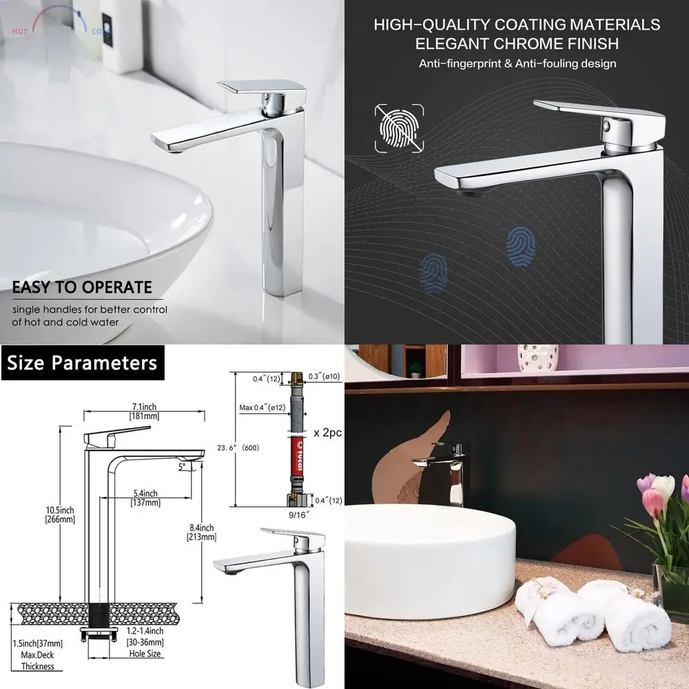 

High-End Single Handle Vessel Sink Faucet, Brass Mixer Tap for Bathroom Vanity, 1.2 GPM Flow Rate