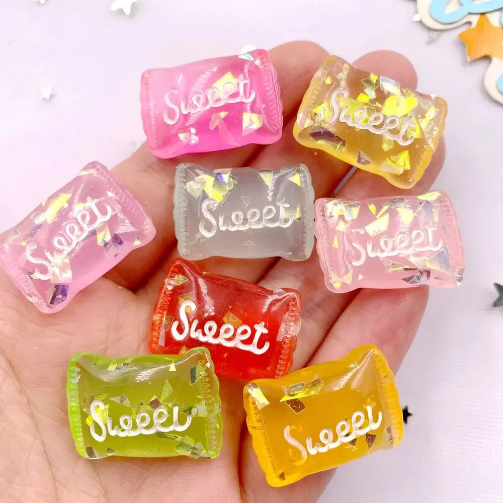 10pcs Colorful Resin Glitter 3D Sweet Candy Flat Back Cabochon Scrapbook Figurines Simulation Foods DIY Accessories Decor Crafts