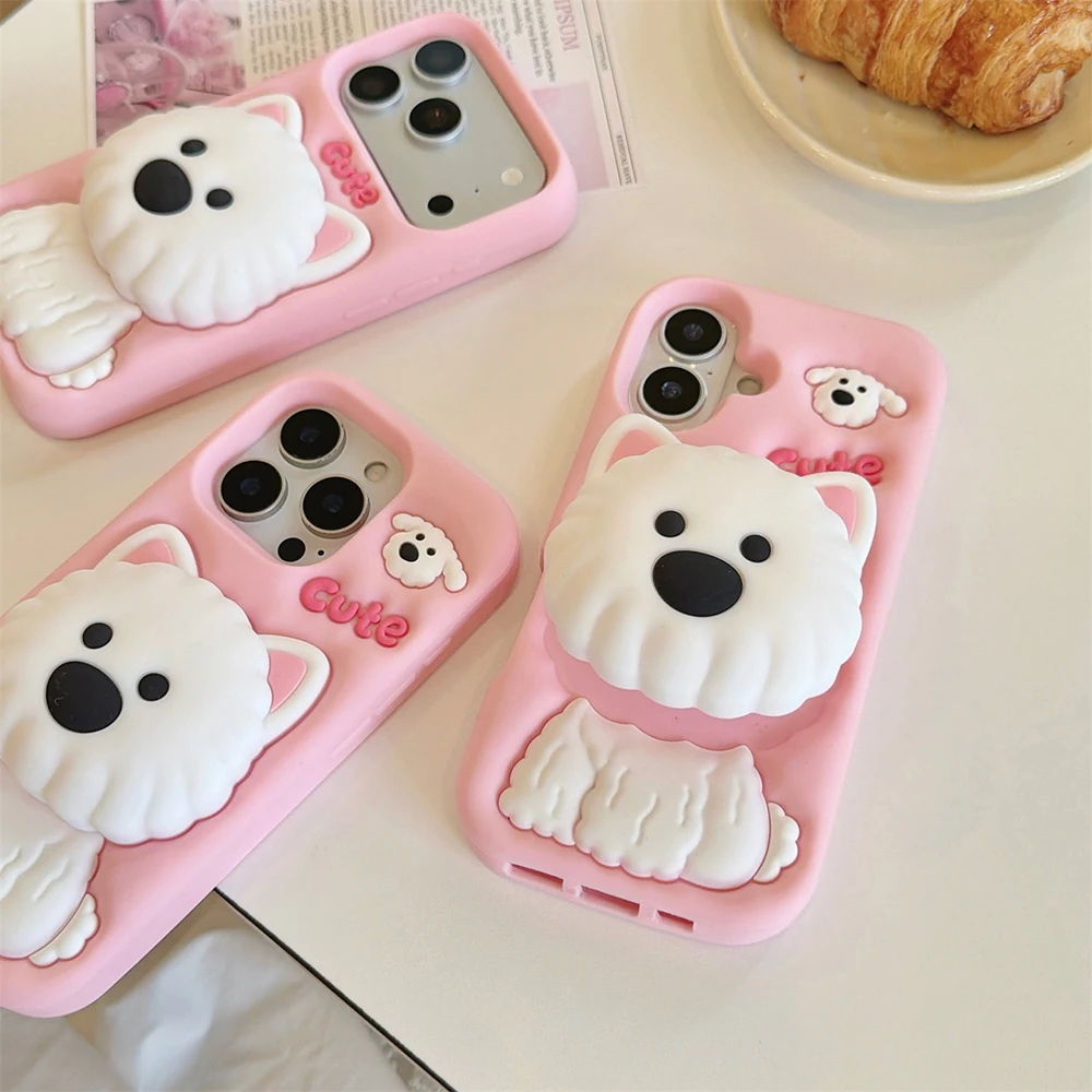 Niedliche 3D-Cartoon-Hund-Halterung Weiche Silikon-Handyhülle für iPhone 18 17 16 15 14 13 12 Pro Max Stoßfeste Standhalterung – Detail 7